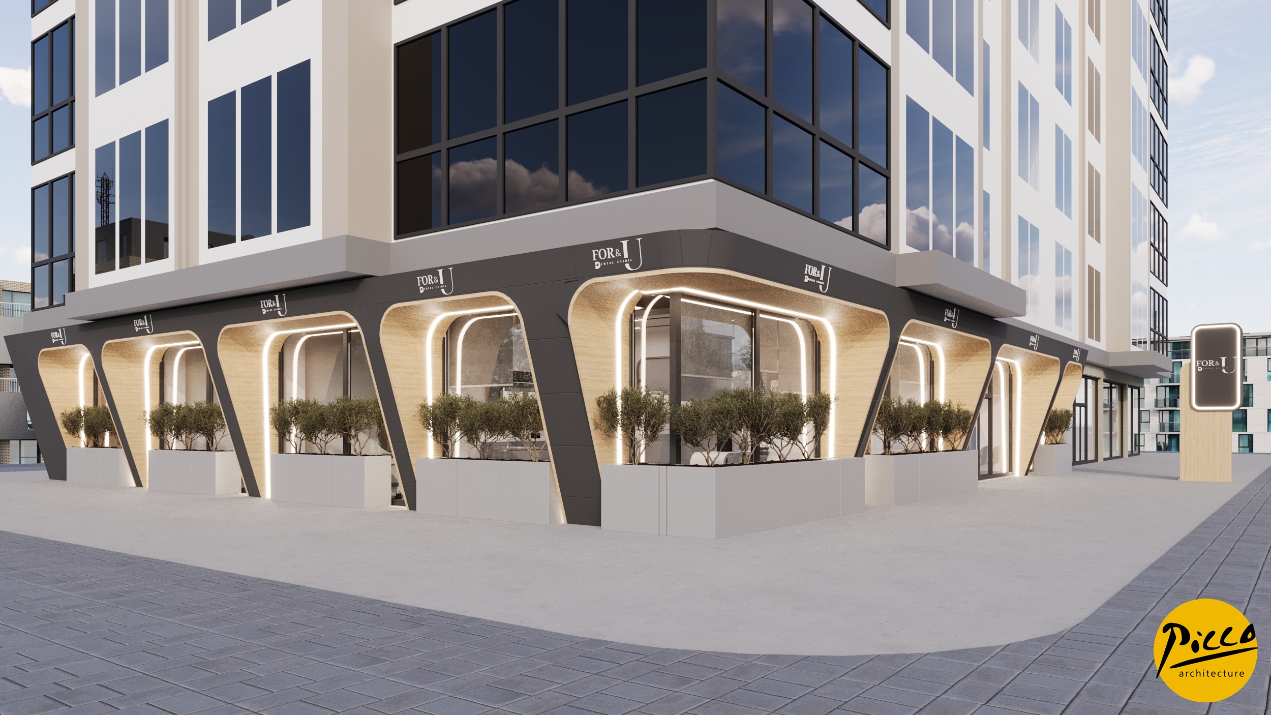 Aksaray modern diş polikliniği tasarımı ve geometrik detaylar.