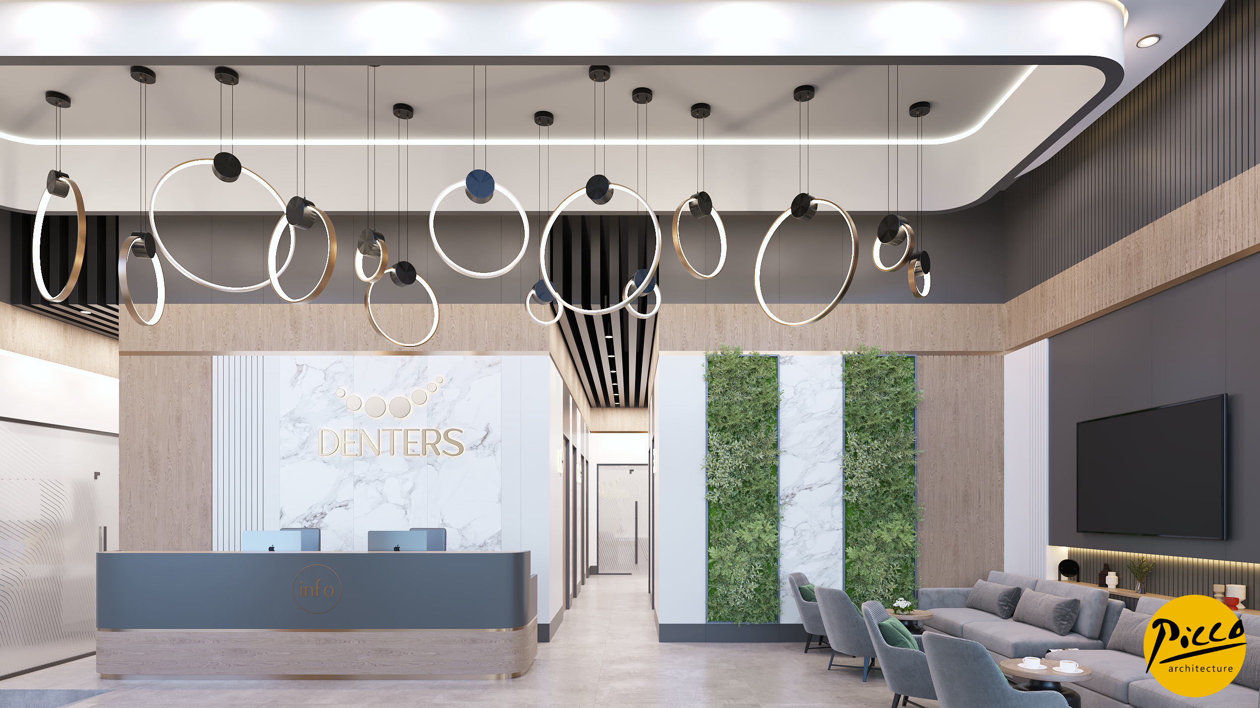 Ankara modern diş kliniği tasarımı ve mermer doku detayları.