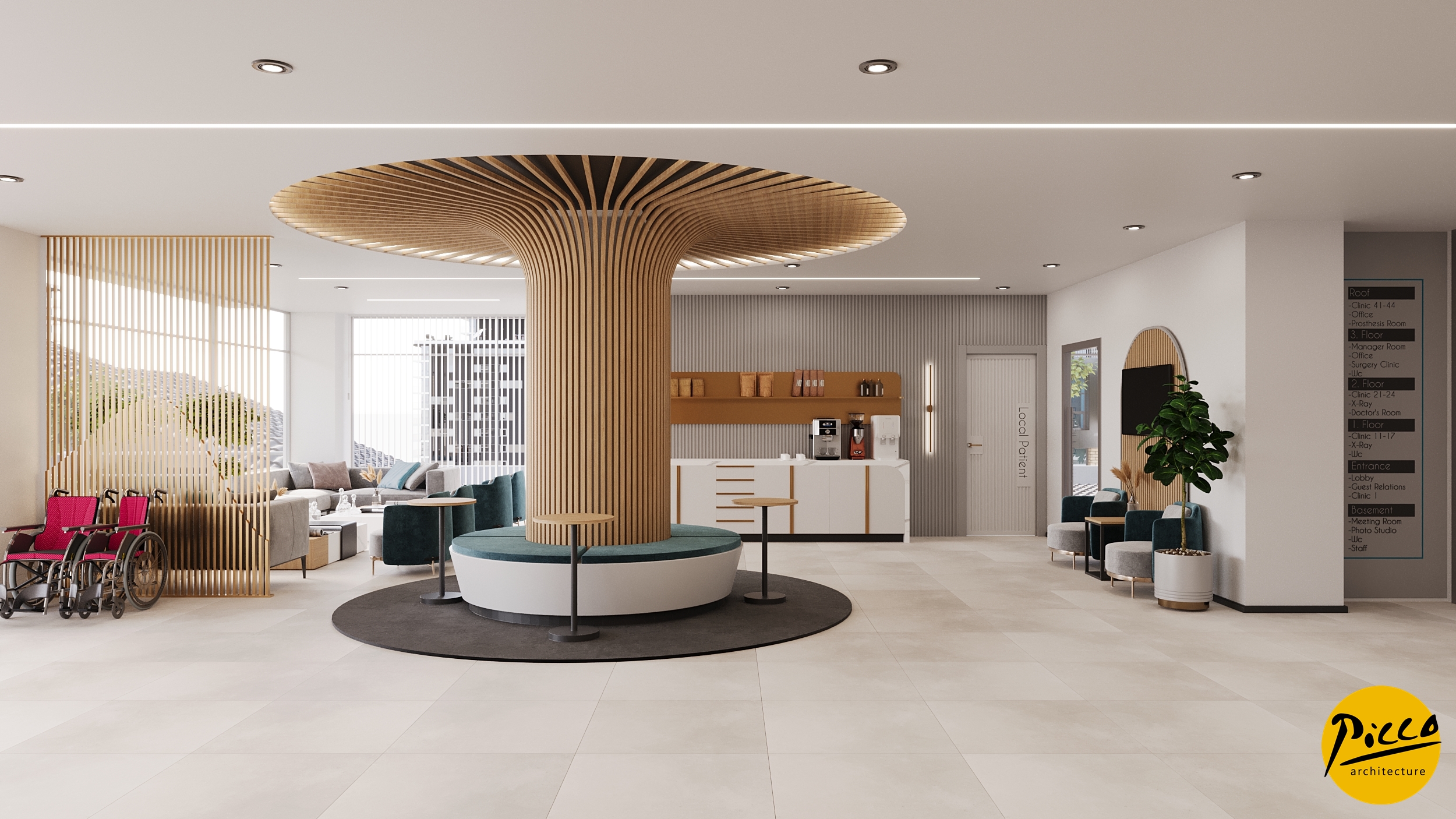 17 adet box kapasiteli geniş diş hastanesi yerleşim planı.