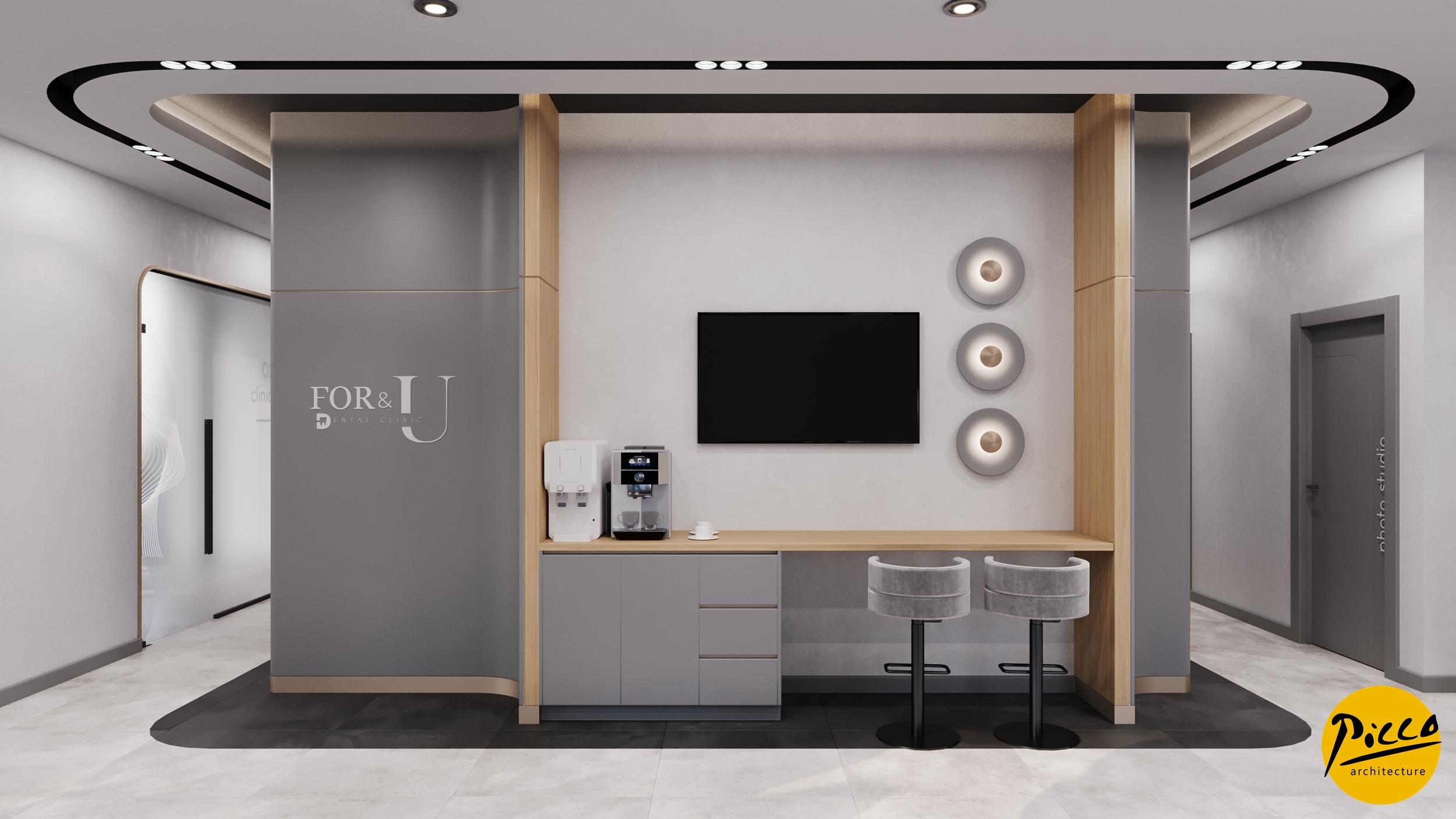 Aksaray modern diş polikliniği tasarımı ve geometrik detaylar.