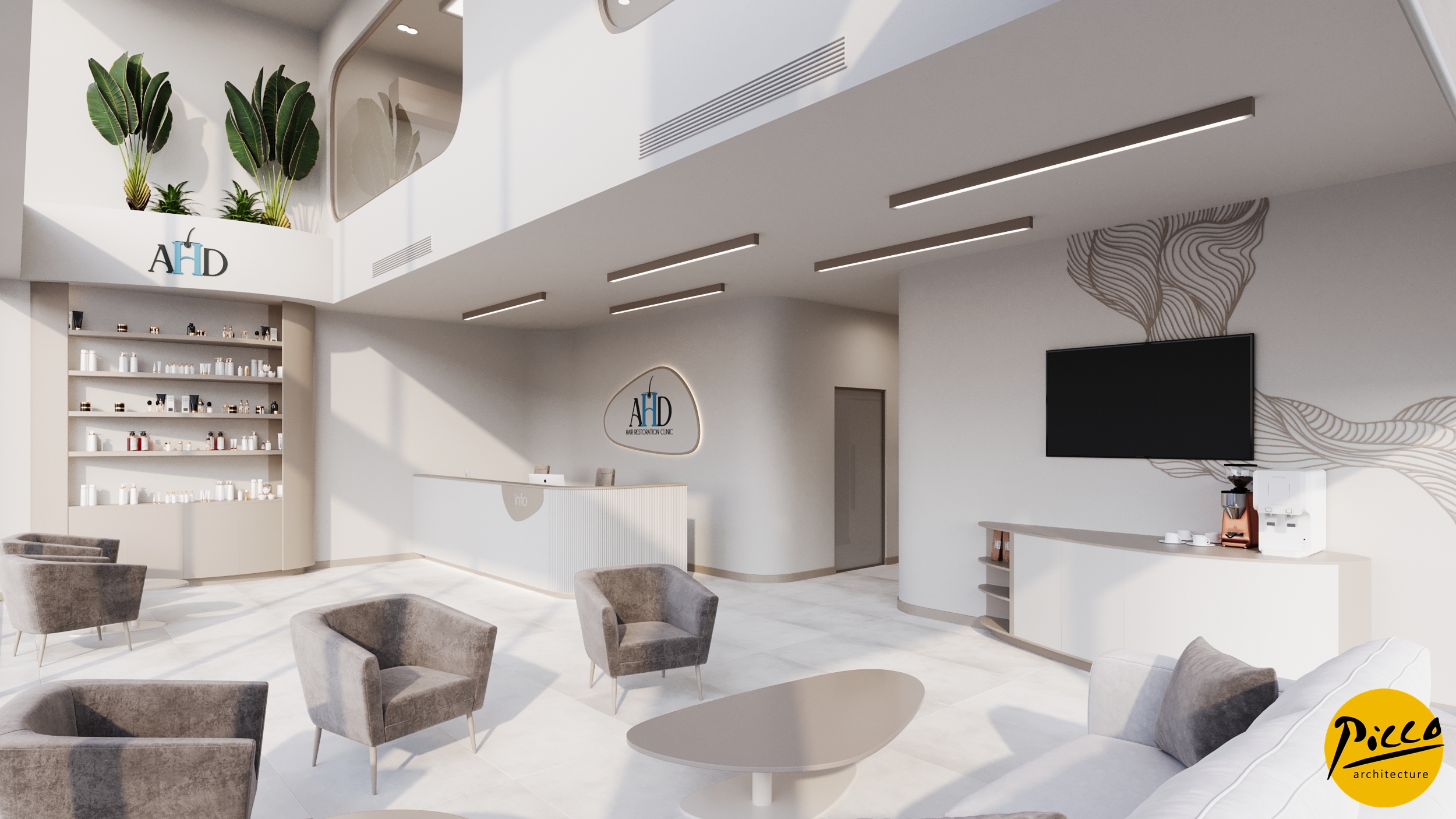 Saç ekim merkezi resepsiyon ve karşılama alanı tasarımı