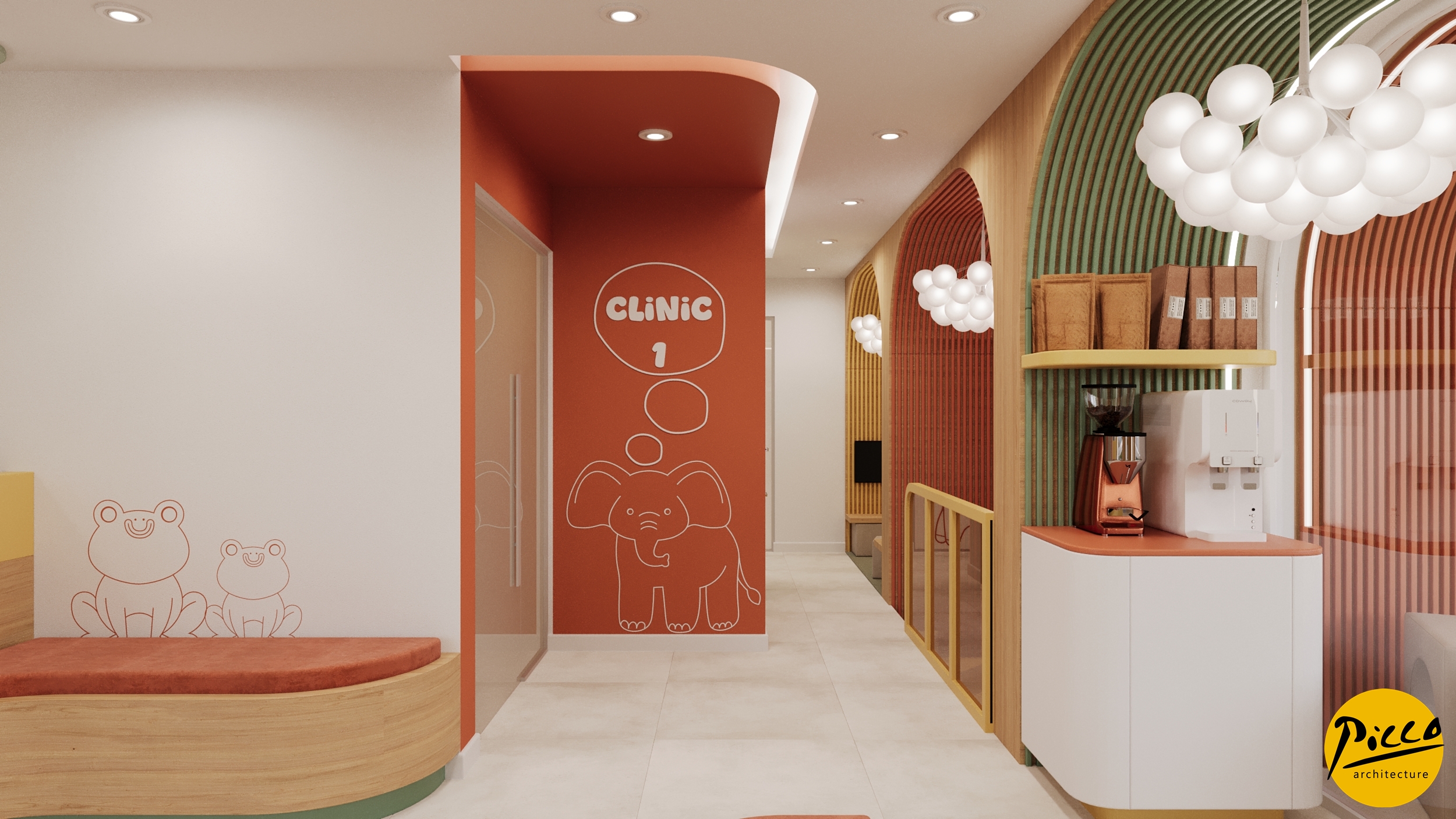 Klinik iç mimarisinde kullanılan organik ahşap detaylar