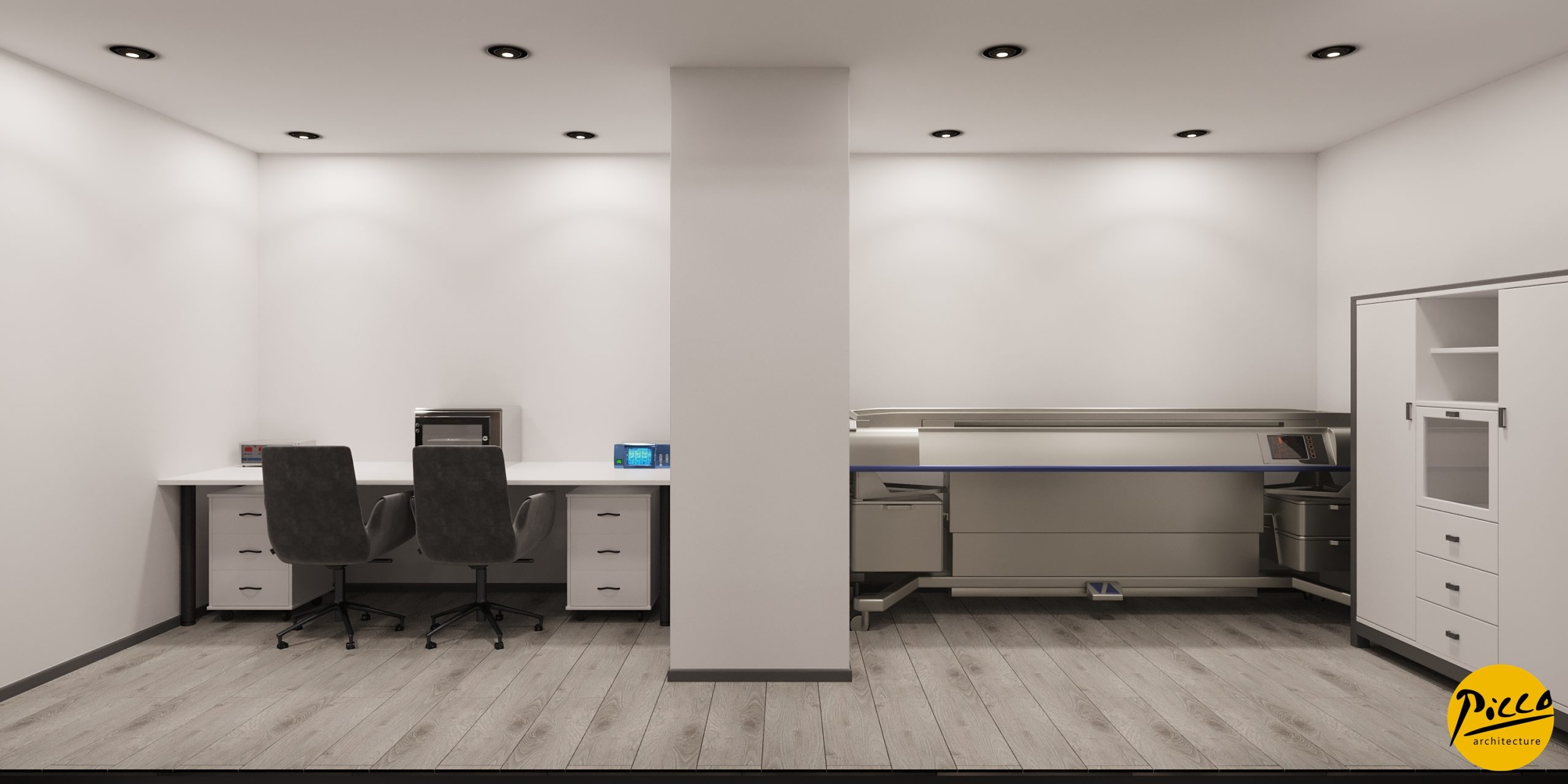 270 m² genişliğinde steril diş laboratuvarı yerleşim planı.