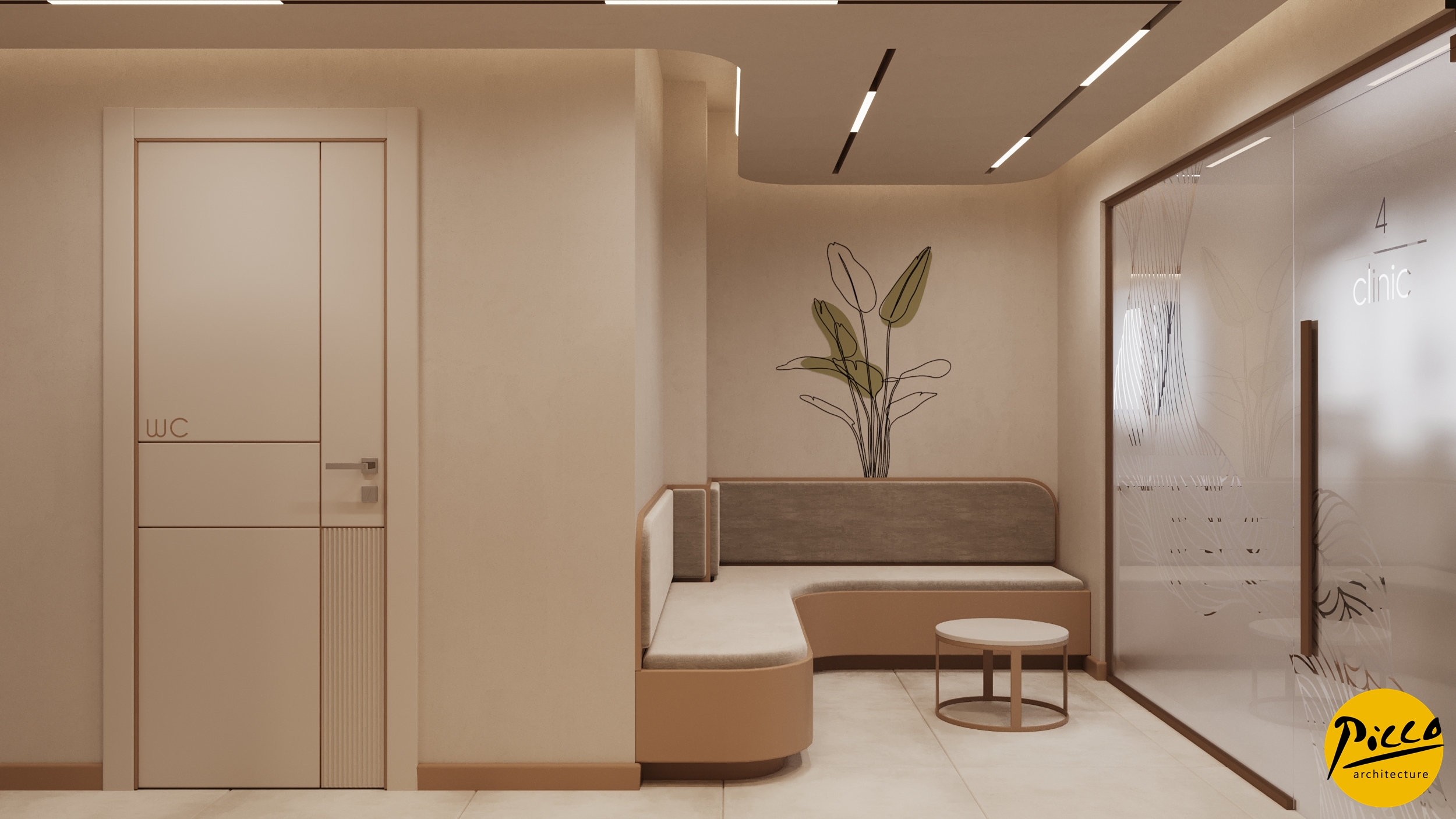 Klinik iç mimarisinde ahşap ve doğal malzeme uygulaması.