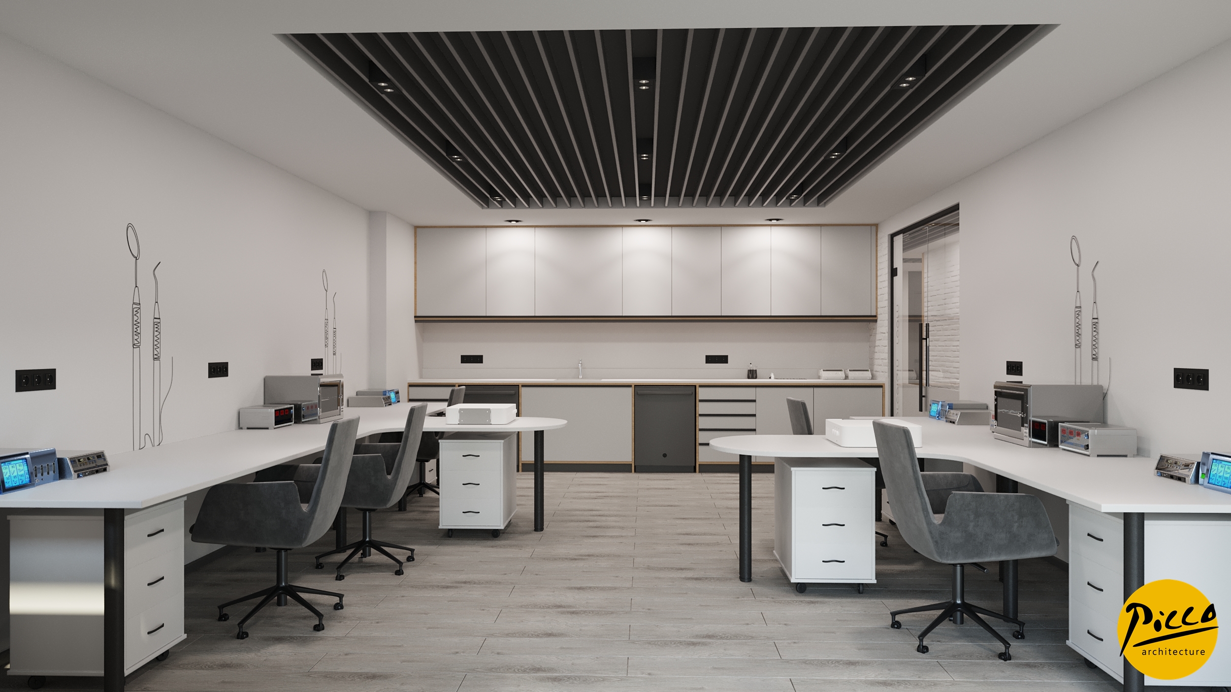 270 m² genişliğinde steril diş laboratuvarı yerleşim planı.