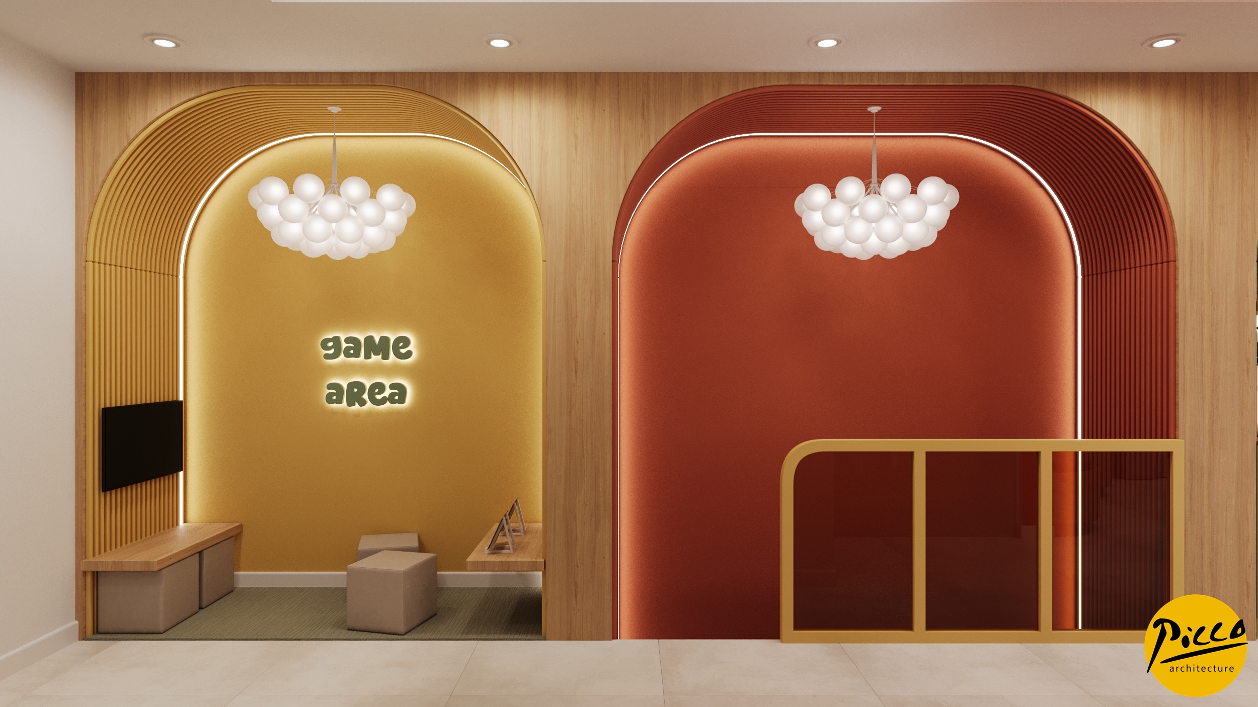 Çocuklar için tasarlanmış renkli muayene odası