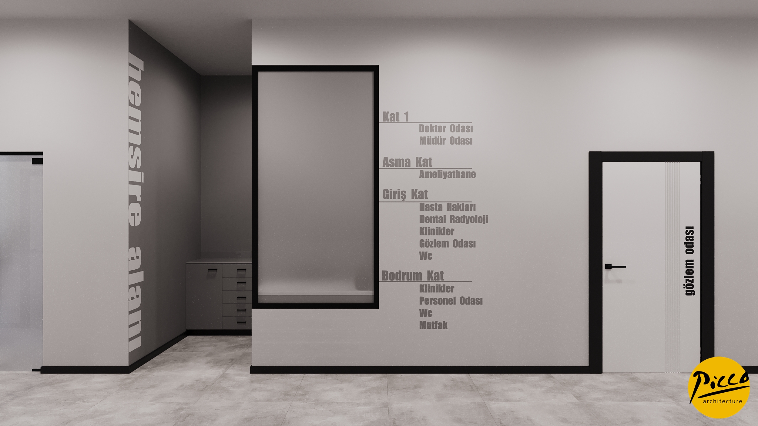 Modern ağız ve diş sağlığı merkezi tasarımı için ameliyathane detayı