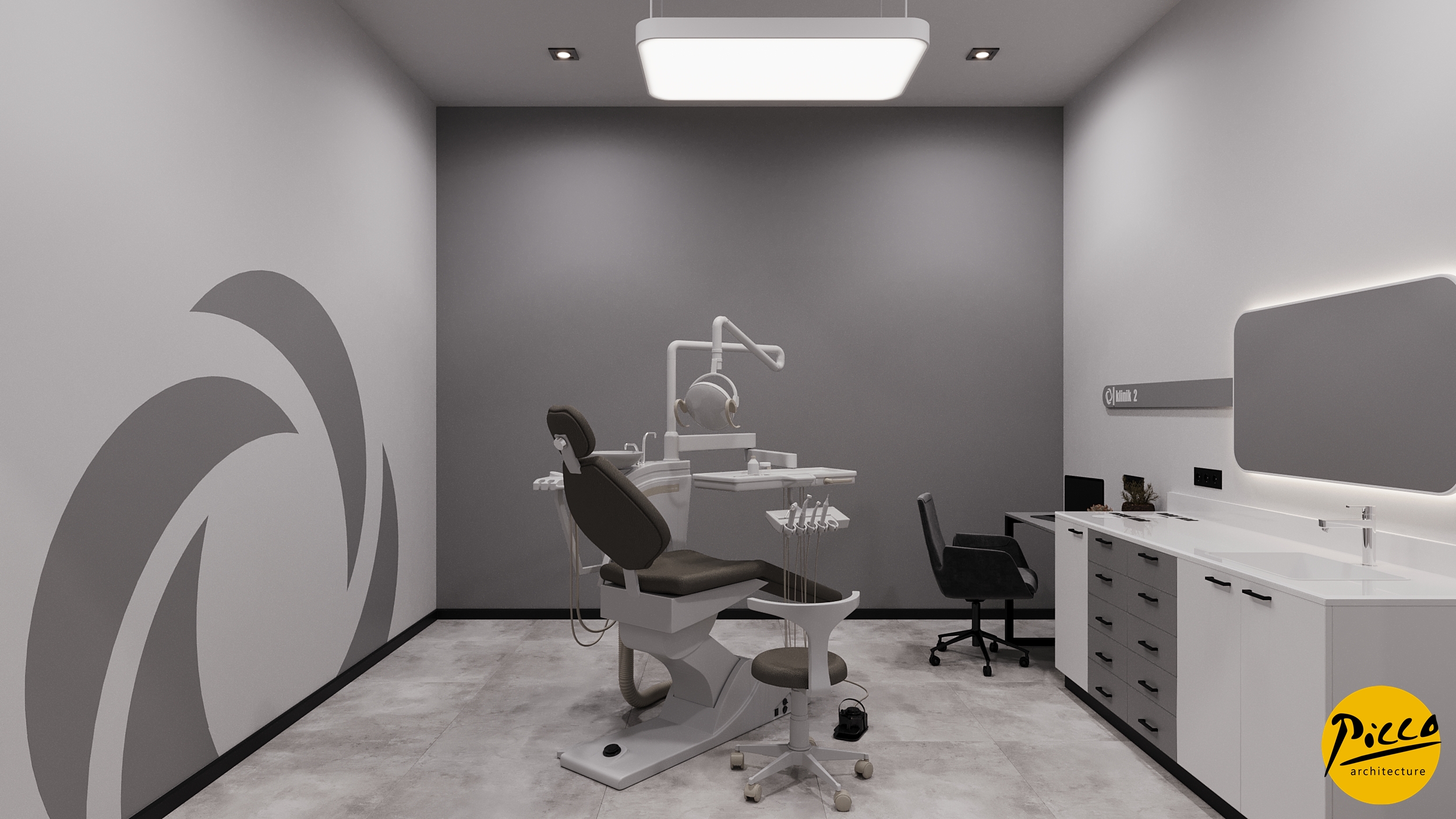 Modern ağız ve diş sağlığı merkezi tasarımı için ameliyathane detayı