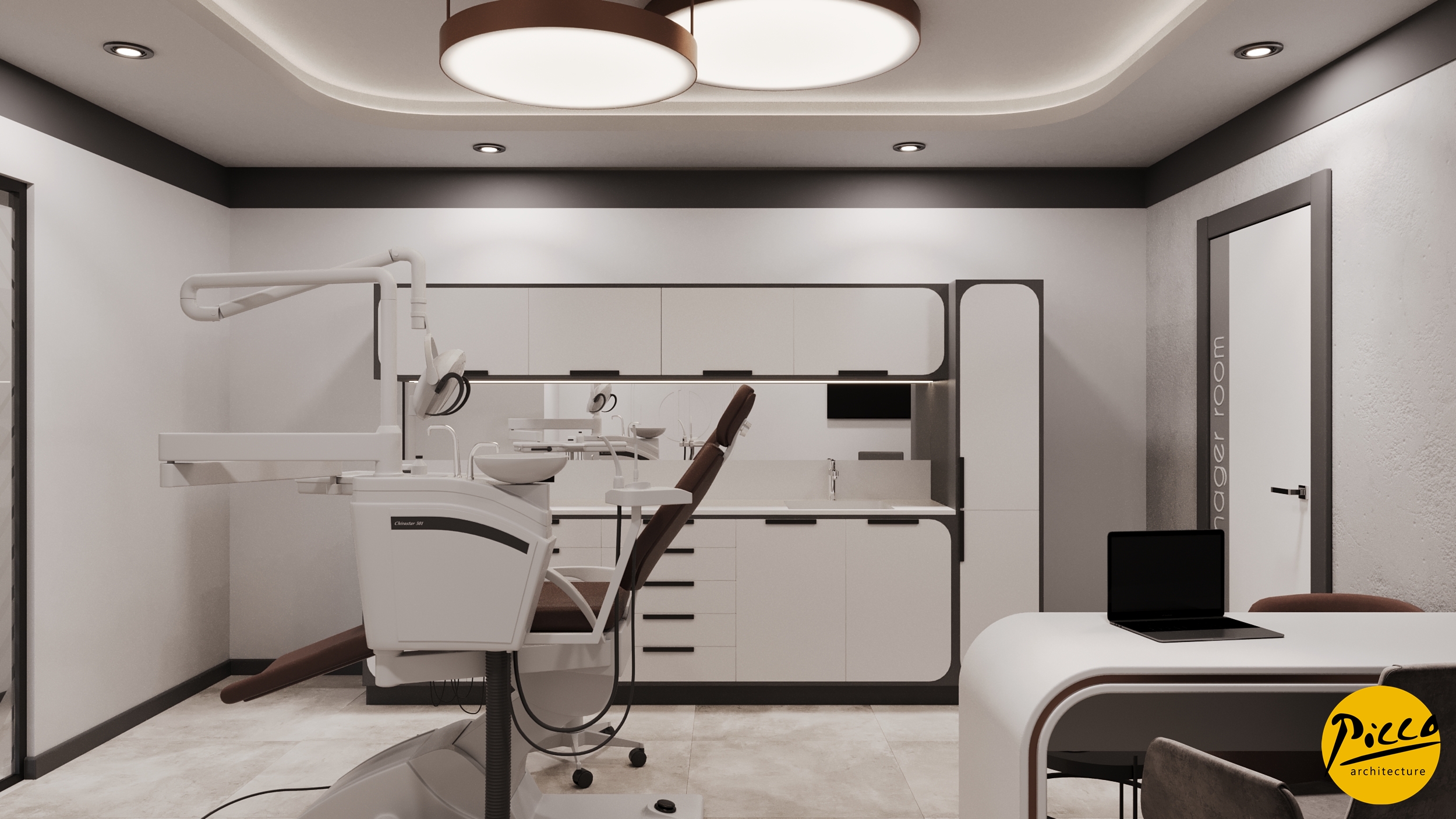 Kumluca modern diş kliniği tasarımı ve antrasit doku detayları.