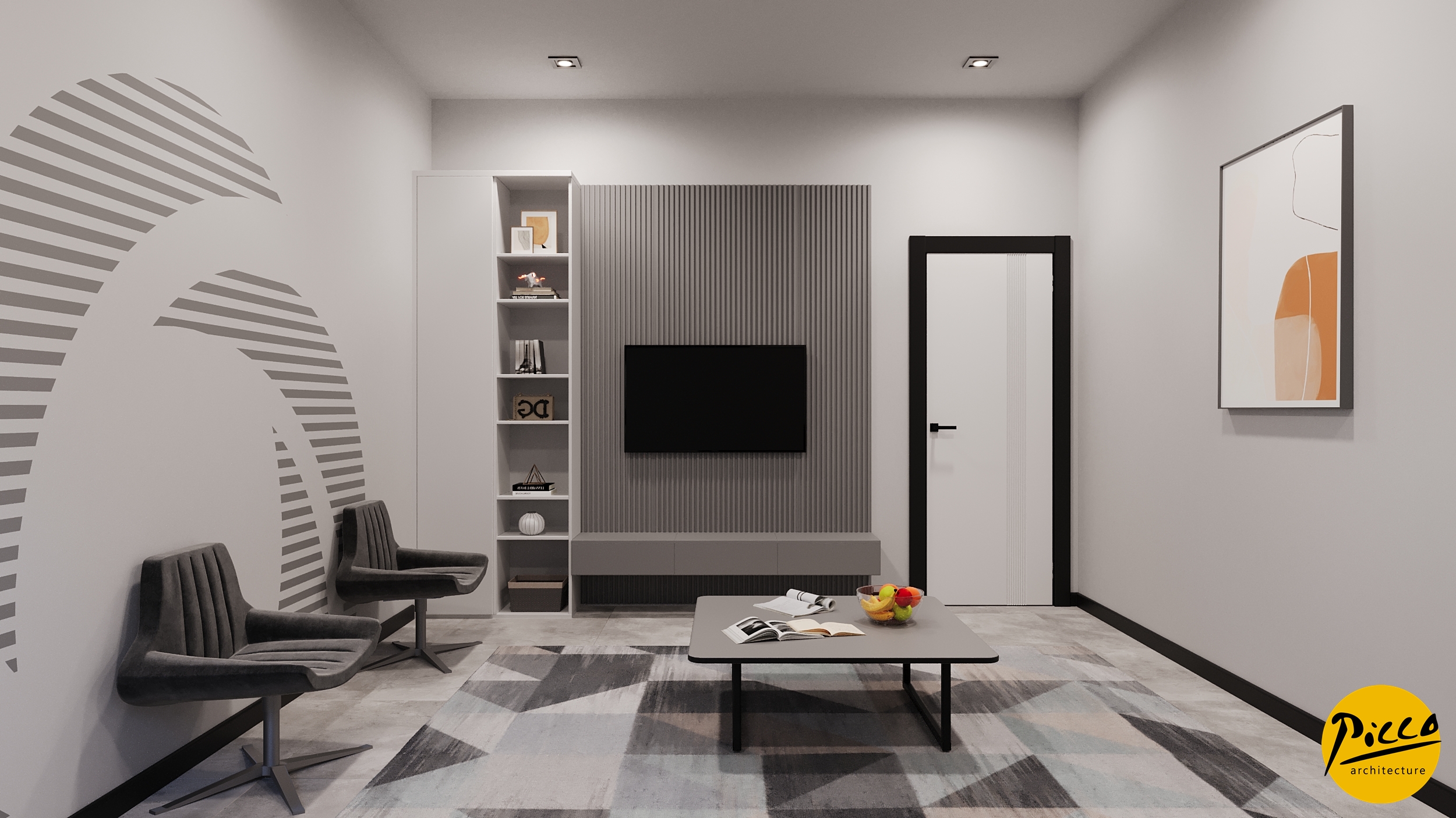 Klinik iç mimarisinde kullanılan gri tonlar ve yeşil bitkiler