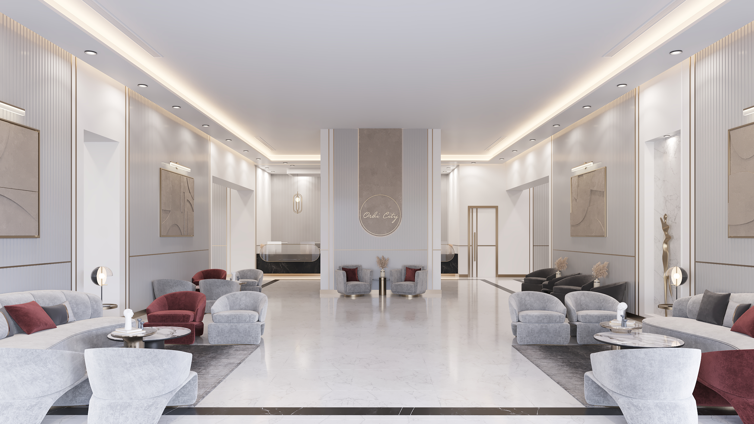 Picco Mimarlık Orbi City Batum 9.700 odalı otel iç mimari projesi genel görünüm.