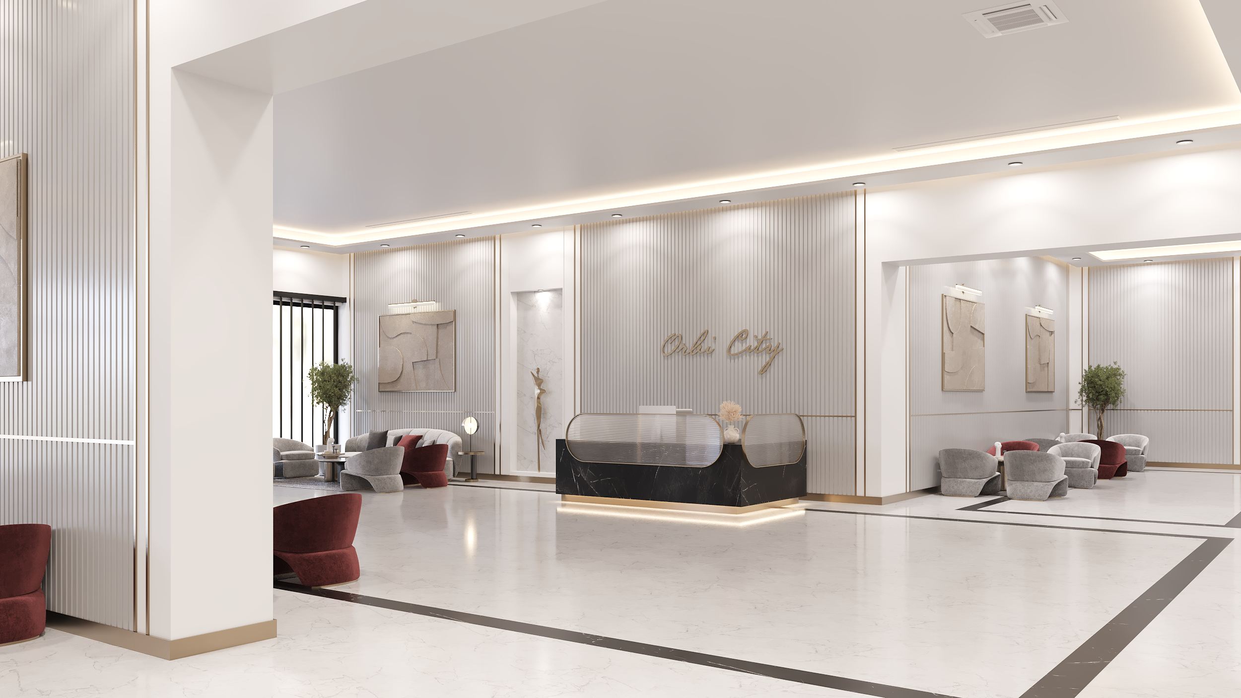 Picco Mimarlık Orbi City Batum 9.700 odalı otel iç mimari projesi genel görünüm.