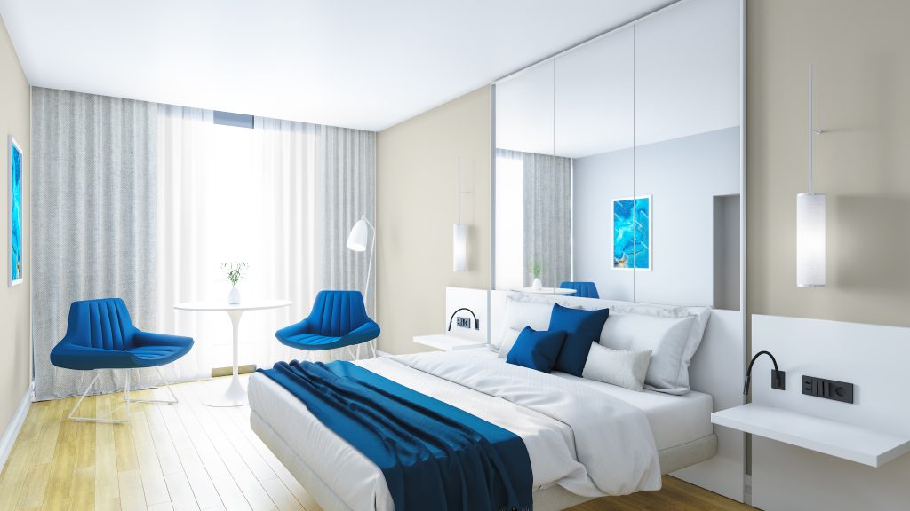 Picco Mimarlık imzalı Orbi City Batum otel odası iç mimari tasarımı ve mobilya detayları